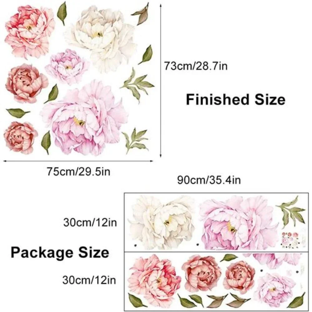 Peonies Wall Decals Floral Wall Stickers Rose Bouquet Peel Stick Flowers Decor